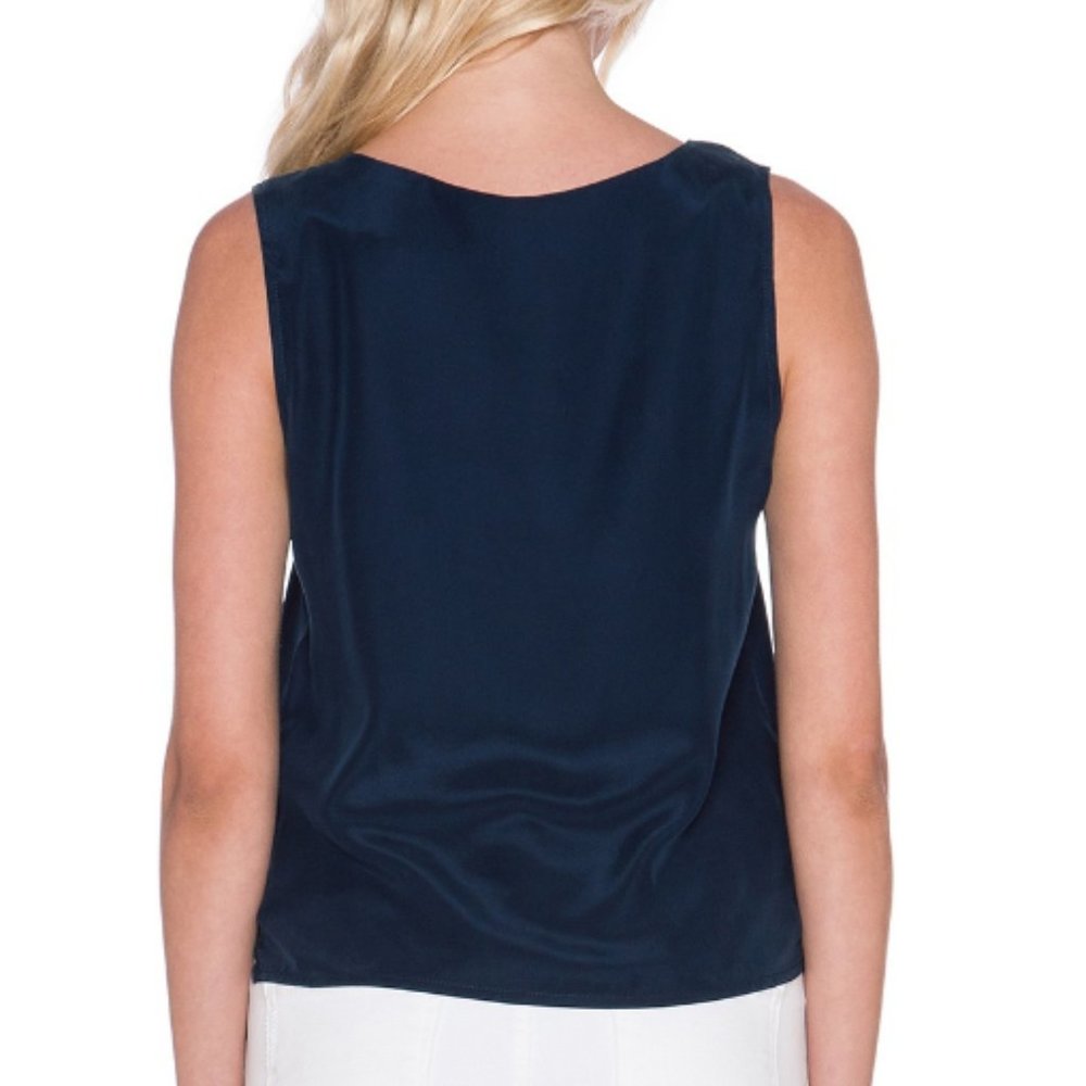 Amour Vert NEW Silk Tank Top Fringed Blouse Navy NWT Women's LπHPπ - Picture 6 of 7
